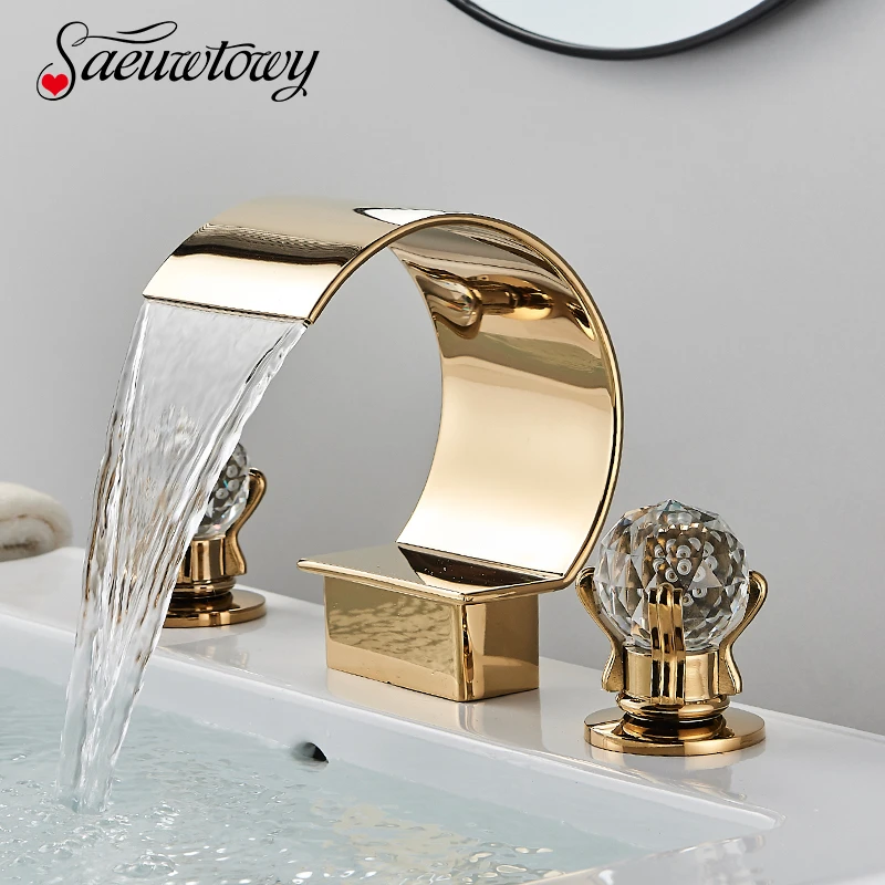 Grifo mango de cristal para de baño, grifería de con 3 orificios y 2 manijas, mezclador de lavabo, Torneira, Rubinetti, Bagno| Grifos de lavabo| - AliExpress