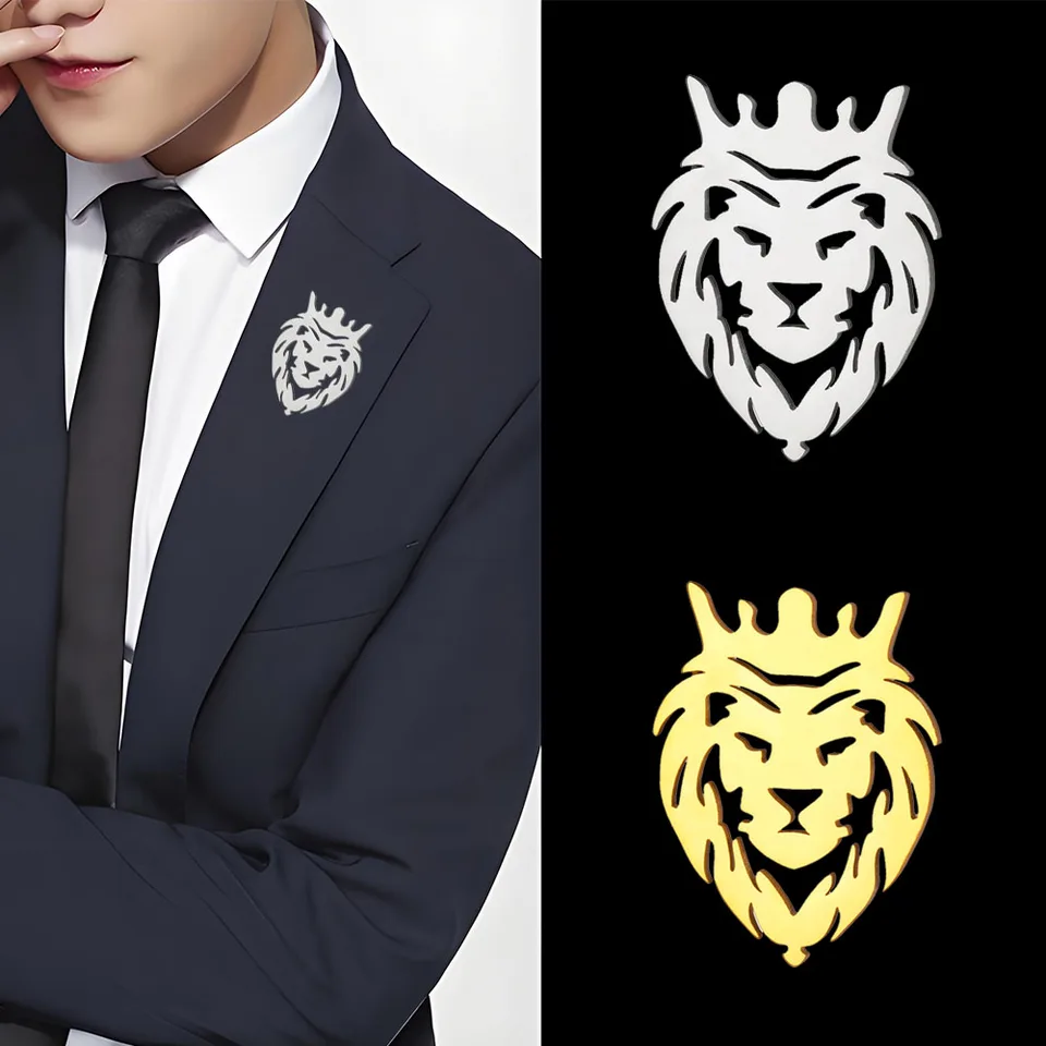 COOLTIME-broch Punk Con Corona De León, Broch De Acero Inoxidable Con Animal Para Mujer Y Hombre, Alfiler Para Solapa, Accorios Para Traje, Joyería, Novedad De 2026 - AliExprs 36