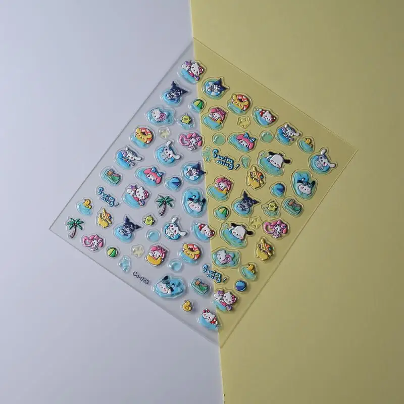 Kawaii Sanrioed Nail Stickers Keroppi Kitty Hangyodon Cartoon Cute Y2K Fashion 5D Soft Glue Jewelry Stickers Girl Gift Christmas