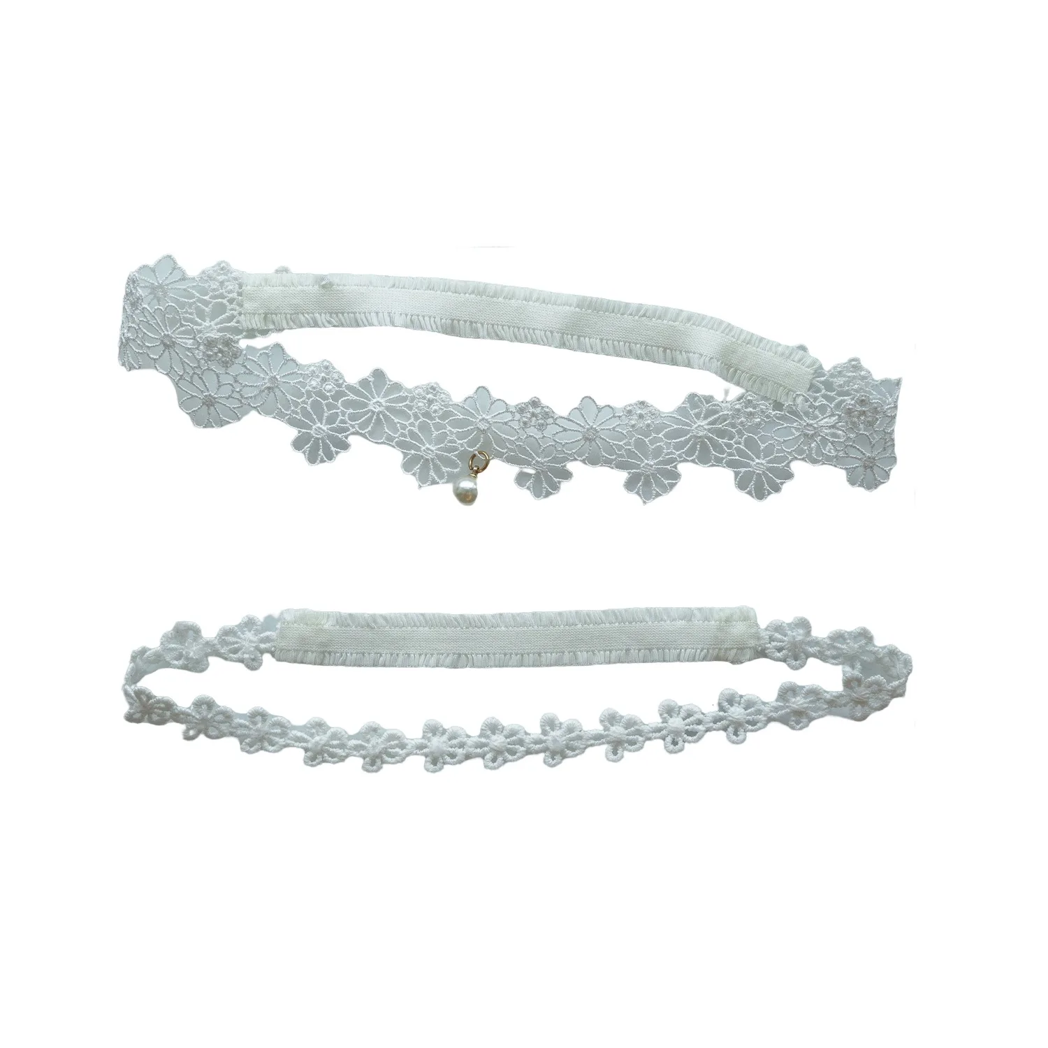 2Pcs Women White Wedding Stocking Garter Belt Girl Bridal Lace Pearls Leg Ring Loop For Princess Cosplay Wedding Party