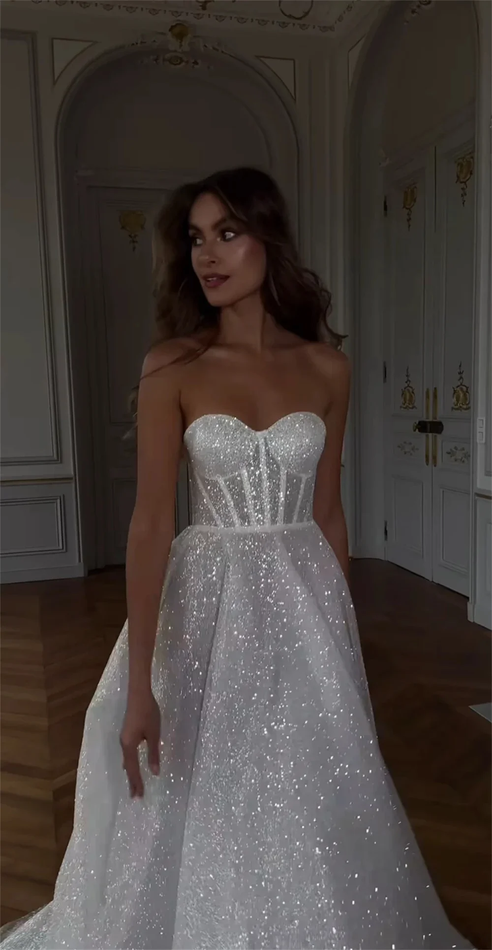 Amanda Shiny Sweetheart Wedding Dress Sparked A-line Vestido De Novia  Gorgeous Shining Prom Dress WHite Evening Dresses - AliExpress 320