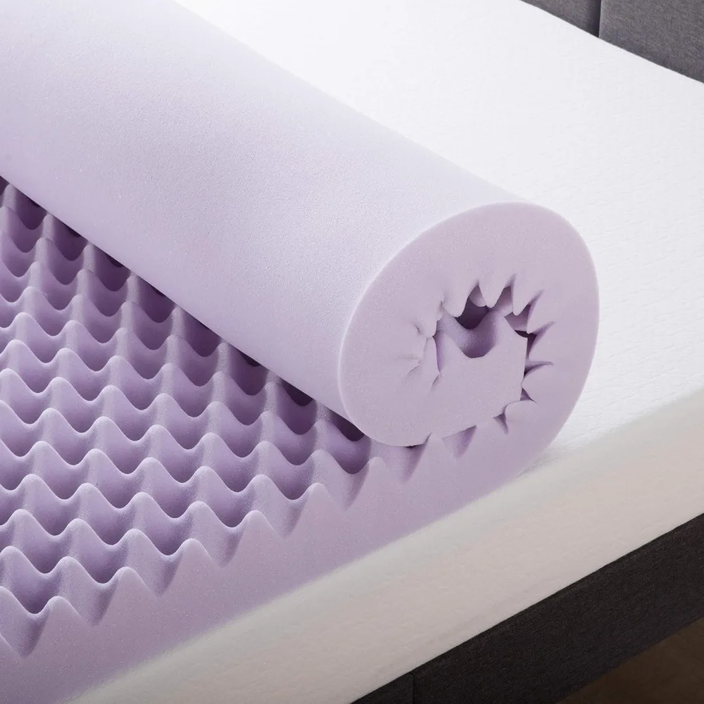 4 Inch Egg Crate Memory Foam Mattress Topper with Soothing Lavender Infusion, CertiPUR-US Certified, Queen 5
