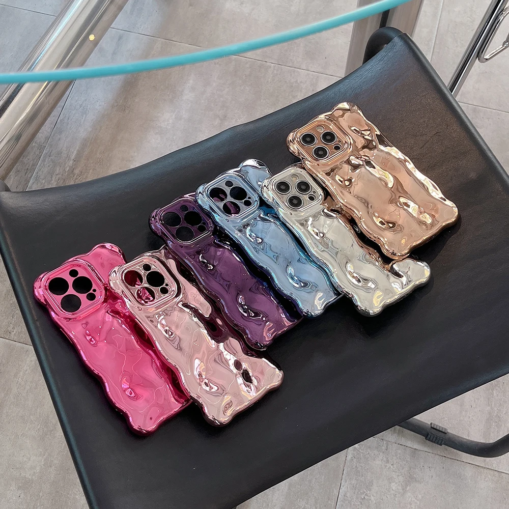 3D-Handyhülle mit Blasenwellenmuster für iPhone 17, 16, 15, 14, 13, 12, 11, Pro Max, galvanisierte, einfarbige, weiche, stoßfeste Abdeckung – Detail 1
