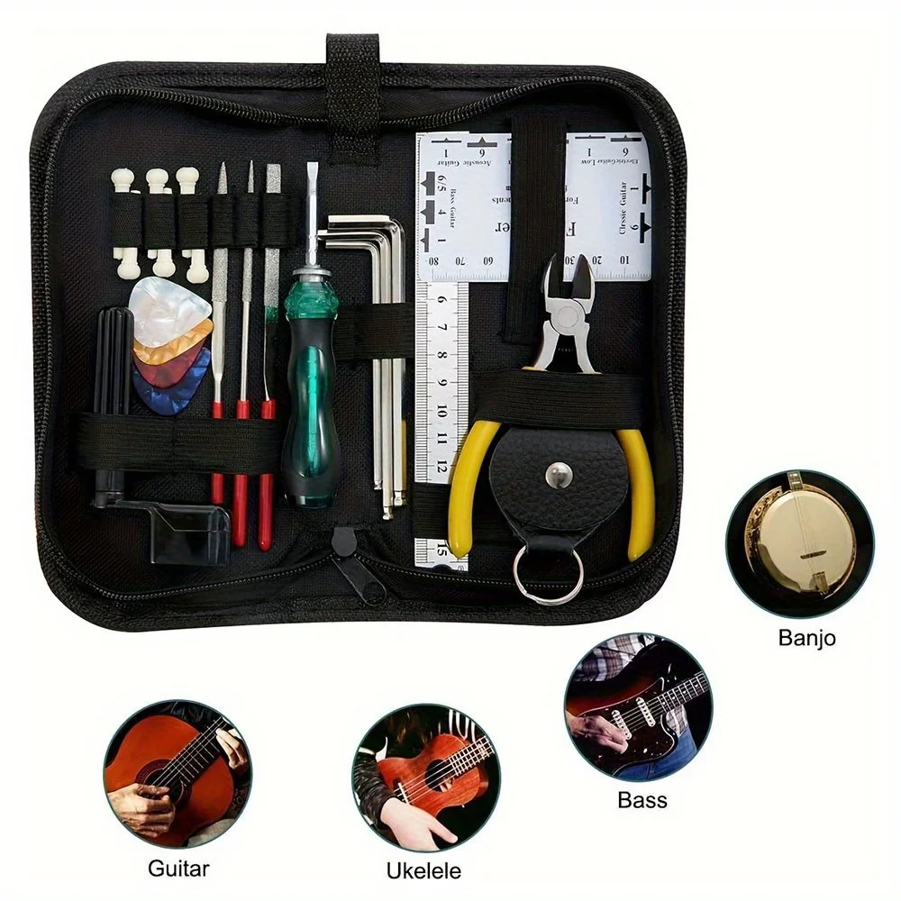 Guitar Maintenance Kit String Changing Tool Tuning Wrench Ruler Bag