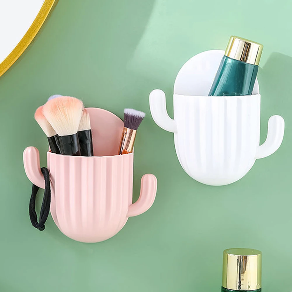 Toothbrush Holder Wall Self-adhesive Seamless Cactus Storage Rack Box Organizer Bathroom Shelf  Shower Accessories 2