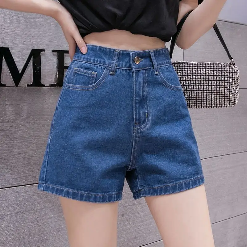 Denim shorts women's summer white Korean high waisted slimming oversized loose A-line versatile 3/4 pants hot pants