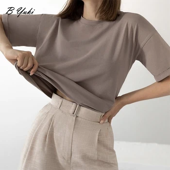 Blessyuki 100% Cotton Soft Basic T Shirt Women 2023 Summer New Oversized Casual Solid Tee Female Loose Short Sleeve Simple Tops