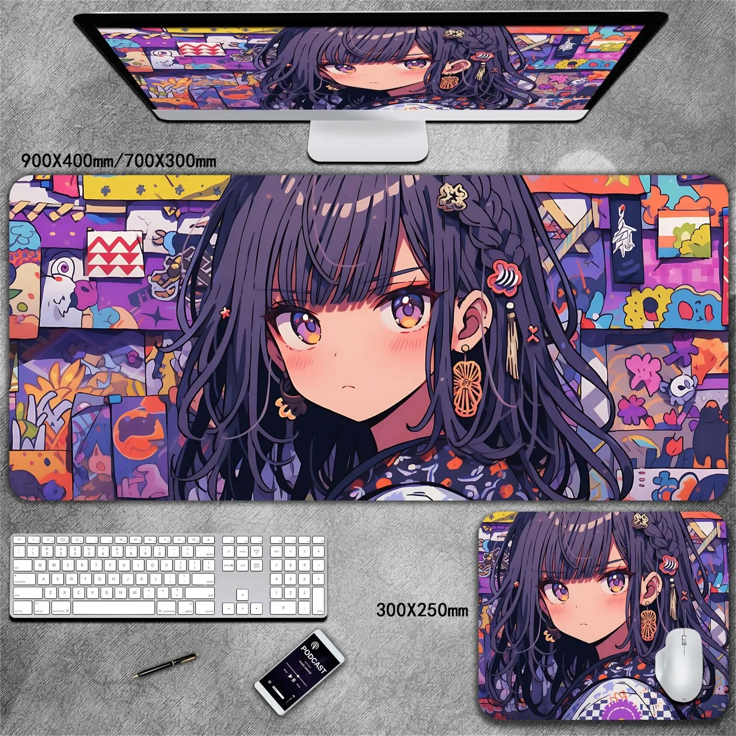 Grande Gaming Mouse Pad para Gamer Acessórios de Computador Mouse Pad Office Pads pc Extended Carpet Desk Mat Anime Girls Wallpaper - Imagem 6