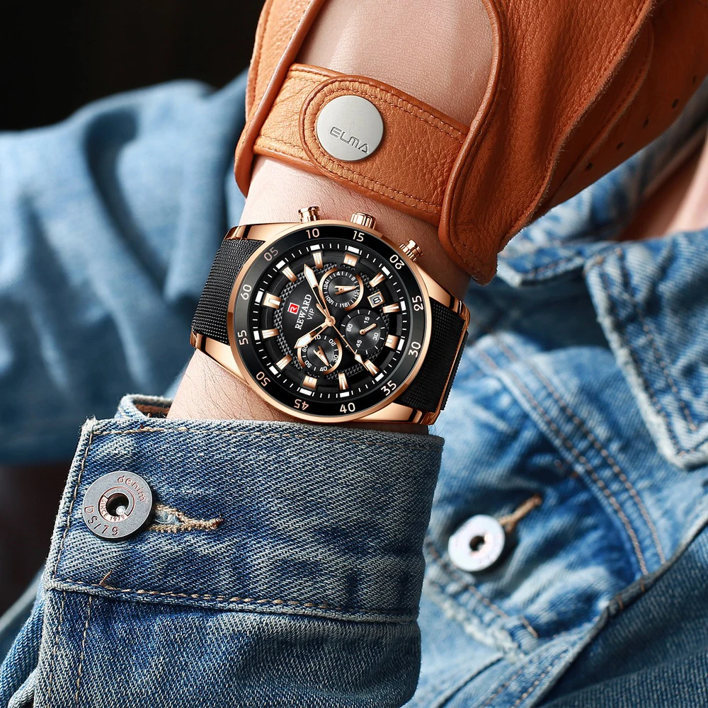 REWARD Big Dial Mens Watches Top Luxury Brand Sport Waterproof Watch Men Chronograph Quartz Clock Automatic Date WristWatches 3