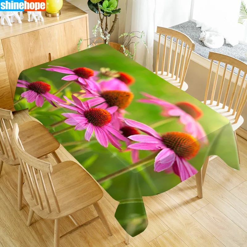New Arrival Custom Echinacea Flower Table Cloth Waterproof Oxford