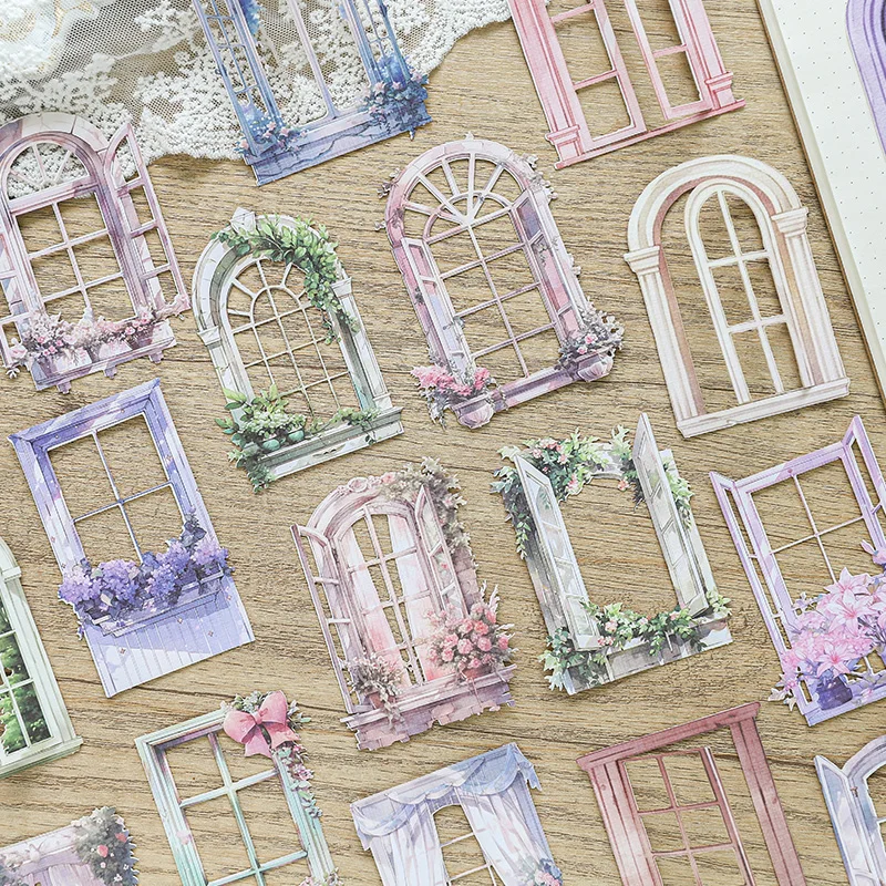 10PCS Window Stickers for Scrapbooking Decorative Hollowed Frame Sticker Pack Self-adhesive Diary Junk Collage Journal Material