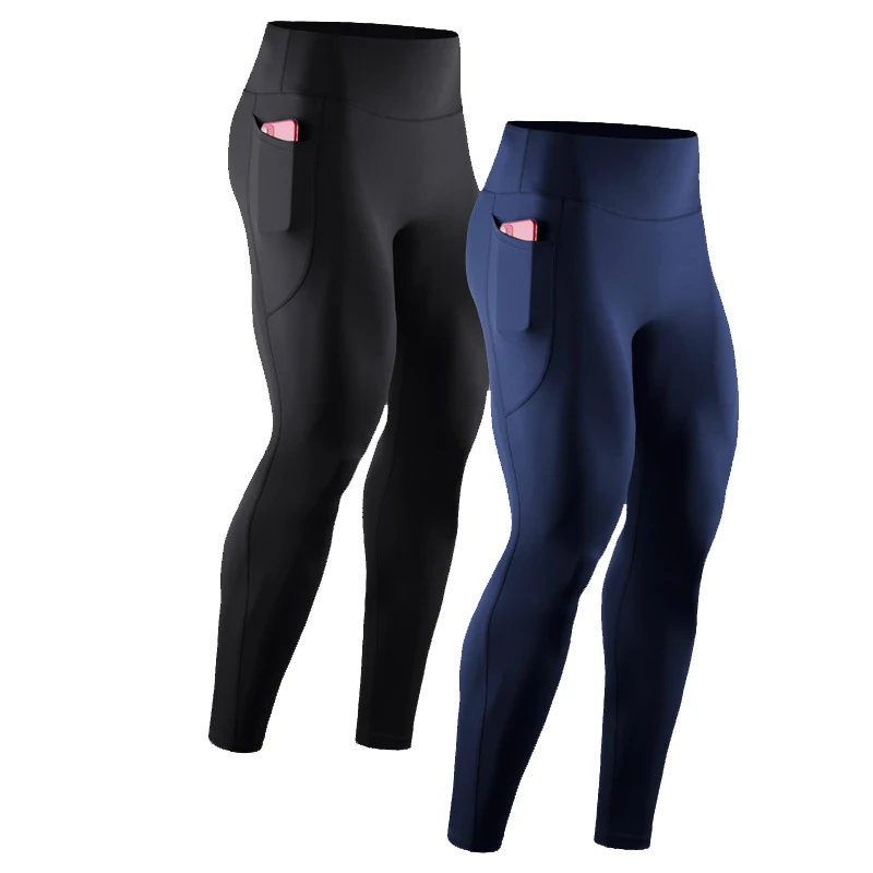 Compression Leggings Sports Tights Pocket High Waist Fitness Pants Men's Breathable High Elastic Nude Feeling Seamless Pants