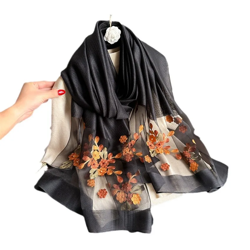 Silk wool Scarf for Women embroidery Scarves Shawls Wraps Pashmina