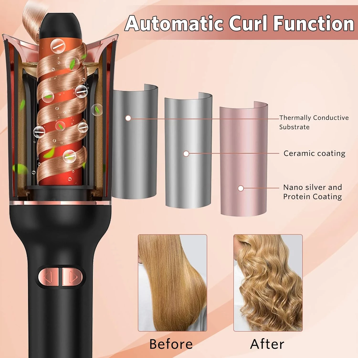 Perfect for salon-quality curls and waves, the elegant and advanced black automatic hair curler features a convenient dual volta