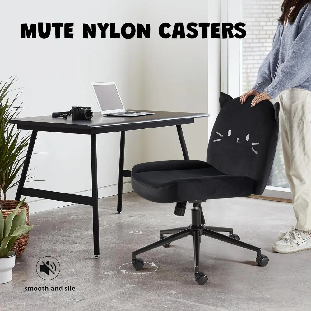 Armless Office Desk Chair with Wheels,Ergonomic Criss Cross Legged Computer Chair with Fabric Padded, Height Adjustable 6