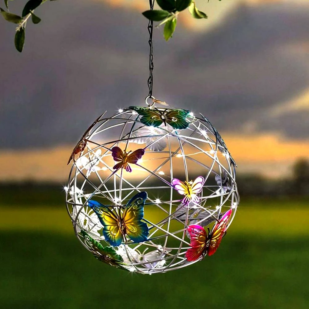 best solar lights Waterproof Hanging Butterfly Pendant Solar Powered Light Mesh Round Ball Lamp Outdoor Garden Landscape Pathway Decor outdoor solar lanterns