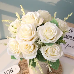 Elegant Rose Bouquet: Artificial Floral Arrangement for Weddings, Parties, and Home Decor (White)