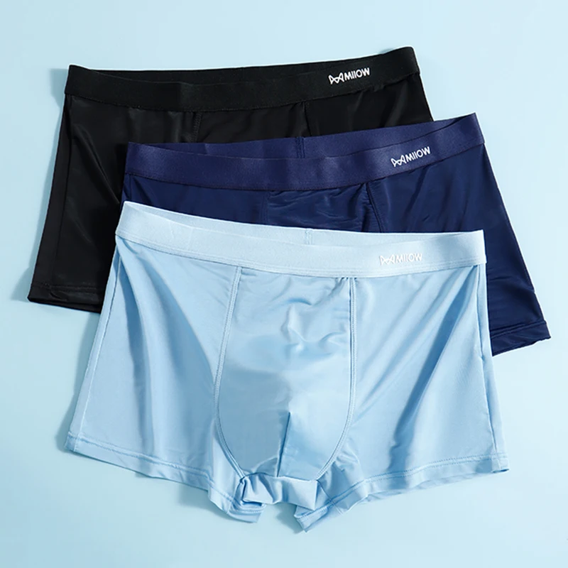 MiiOW 3Pcs Summer Ice Silk Men Boxer Underwear Graphene Antibacterial Men's Panties Thin Breathable Underpants Trunks Boxers 4XL
