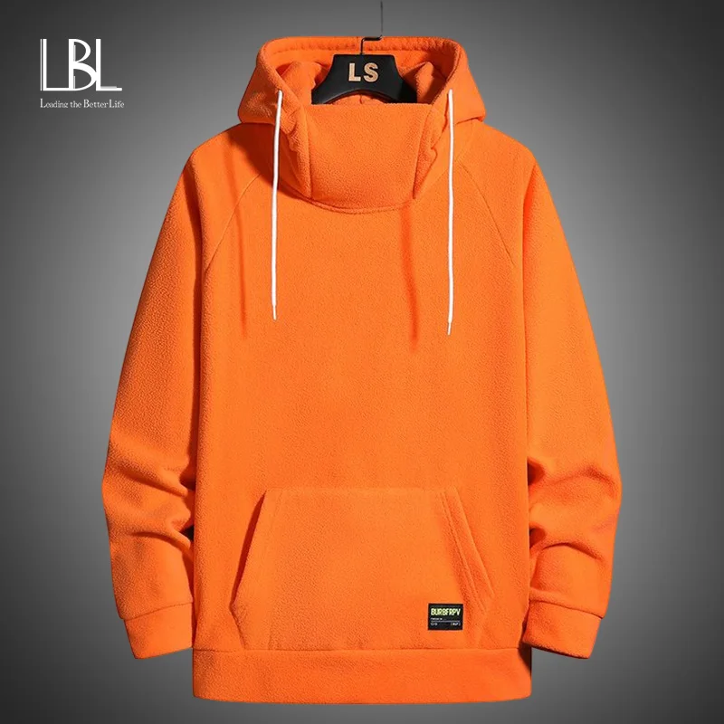 2023 Thin Padded Men Sweatshirts Solid Color Stand Collar Hooded Male