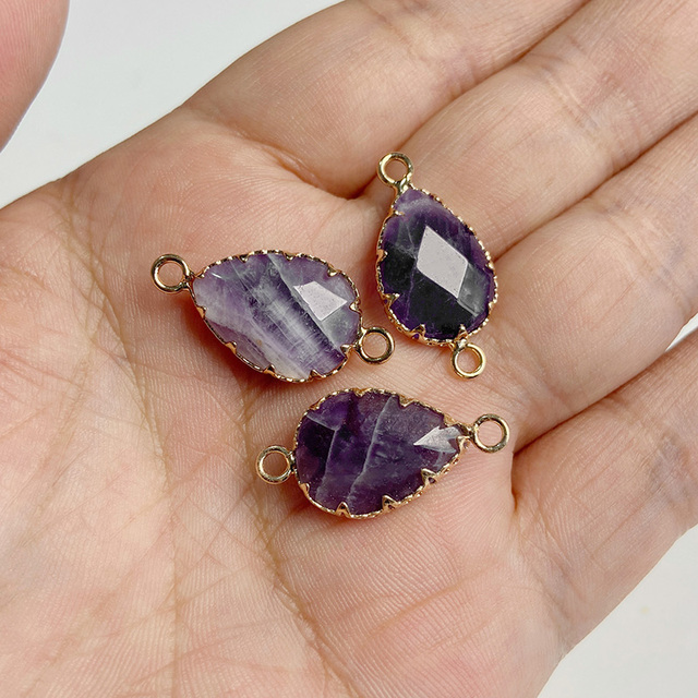 Purple Amethysts Quartz Crystal Pendant Charm Connector For Healing Pendulum Jewelry Making Diy Earring Necklace Gifts