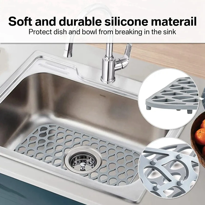 2x Kitchen Sink Mats Grid Silicone Sink Mat Flexible Sink Protectors for  Kitchen