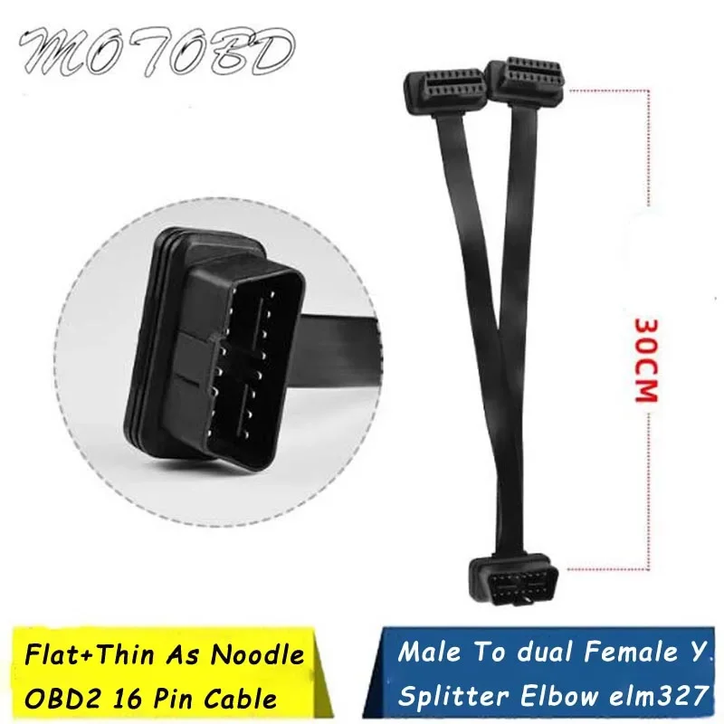Doppio Femmina Y Splitter Gomito 16 Pin Obd 2 Extender Odb Obd2 Cavo 16 Pin Maschio A Femmina Flat Noodle Obd Ii Extension Connector
