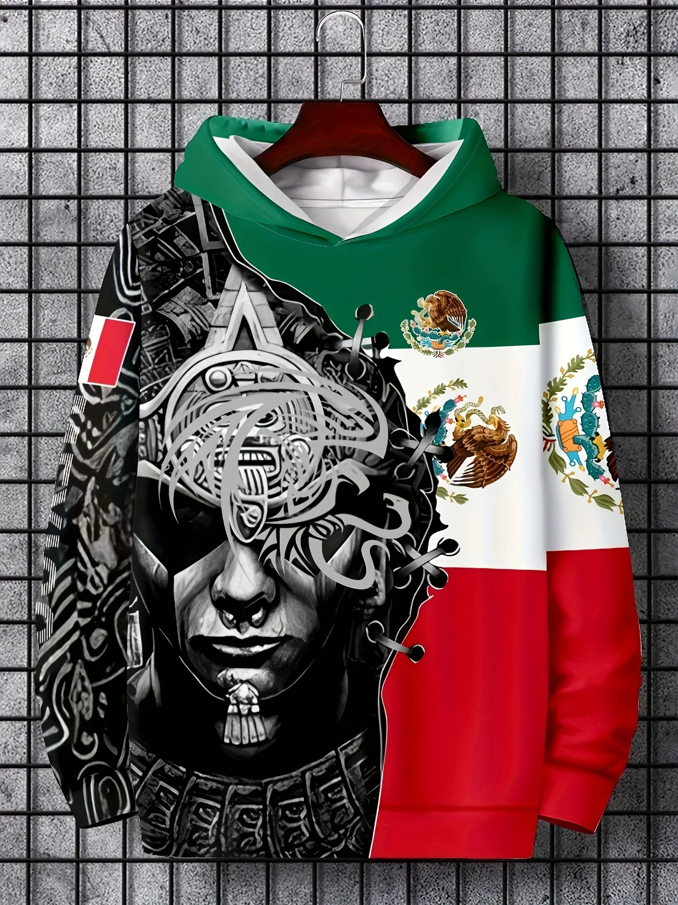 thumbnail image 1 of Sudadera con capucha para hombre, con estampado 3D de la bandera de México, sudadera con cordón, ropa deportiva de manga larga, ropa informal para hombre, 1 of 4