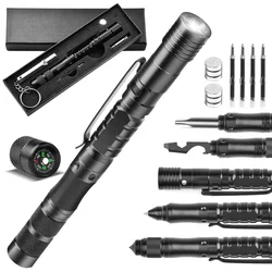 12in1 multi ferramenta caneta led stroberechargeable caneta tática auto defesa caneta anti lobo ferramenta de sobrevivência interruptor de controle magnético