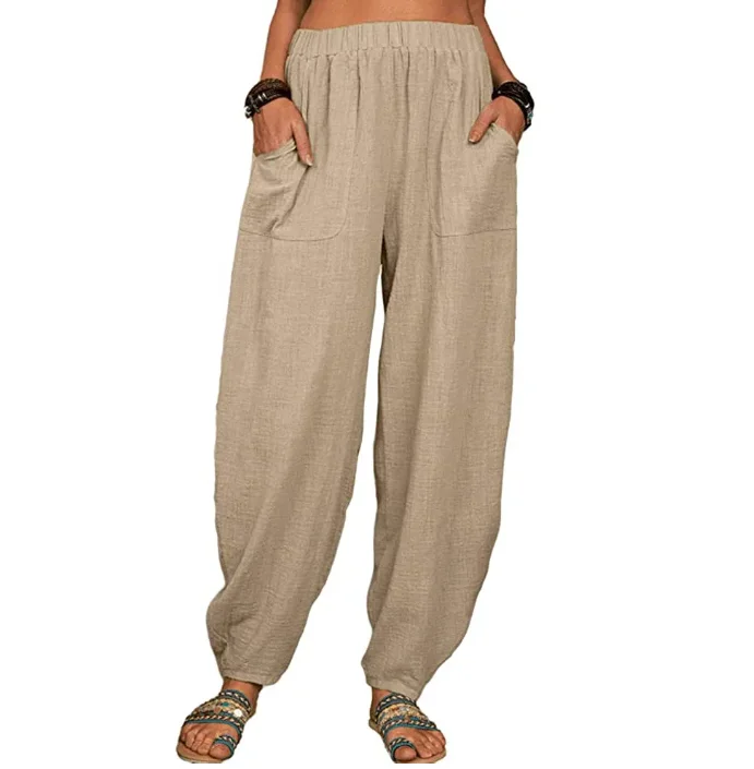 Casual Women Harem Pants Summer Female Cotton Linen Loose Wide Leg Long Pants Homewear