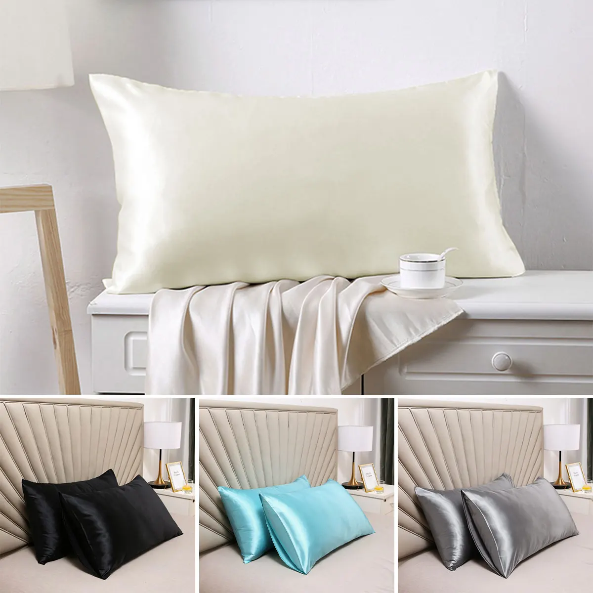 Description Picture 2 of itemPillowcase 100% Silk Pillow Cover Silky Satin Hair Beauty Pillow case Comfortable Pillow Case Home Decor wholesale