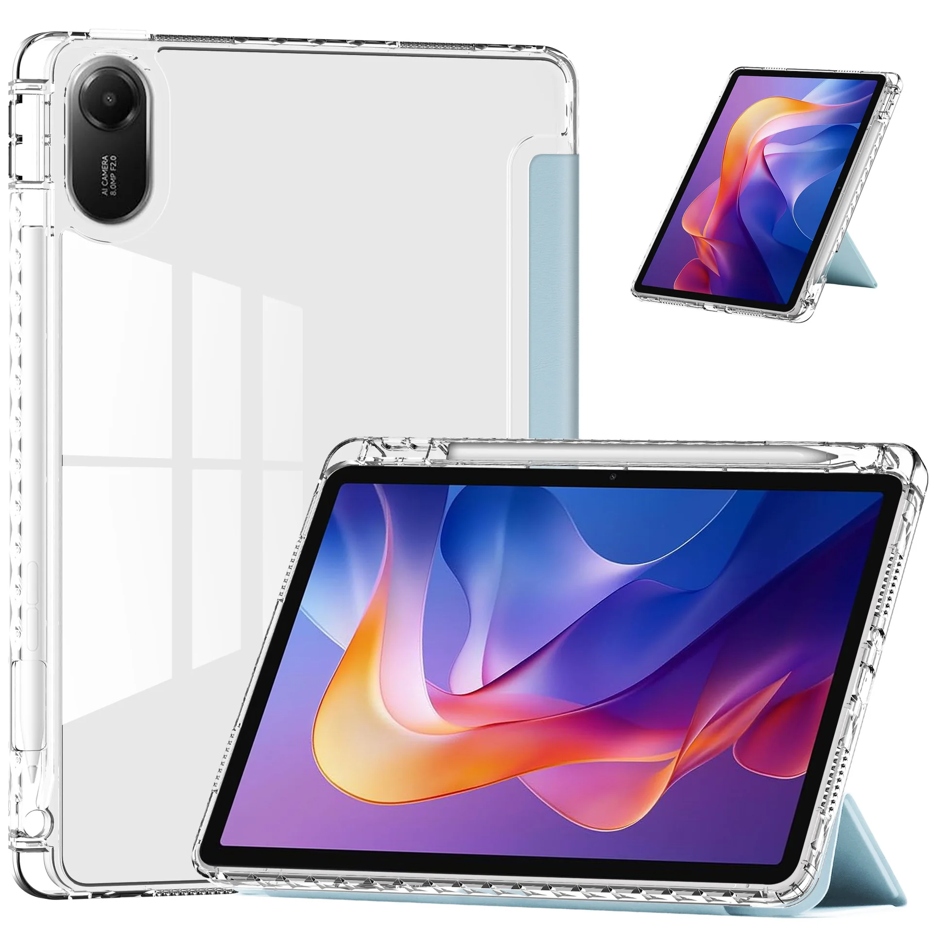 Slim Clear Hard Back Case with Multi-Angle Stand and Pencil Slot - Shockproof