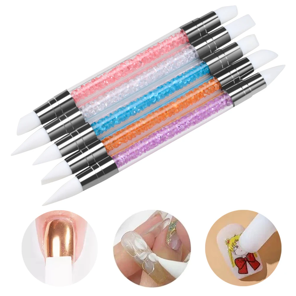 5 Pcs Nail Art Sculpture Pen Dual Tipped Silicone Nail Tools Nail Art Acrylic Pen Silicone Brushes for Resin Nail Art Tools 2