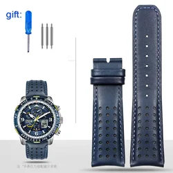 Premium Genuine Leather Curved End Watchband - Men's Blue Angel Edition, 22 - 23mm Strap - 22mm (Blue - blue - no buckle)