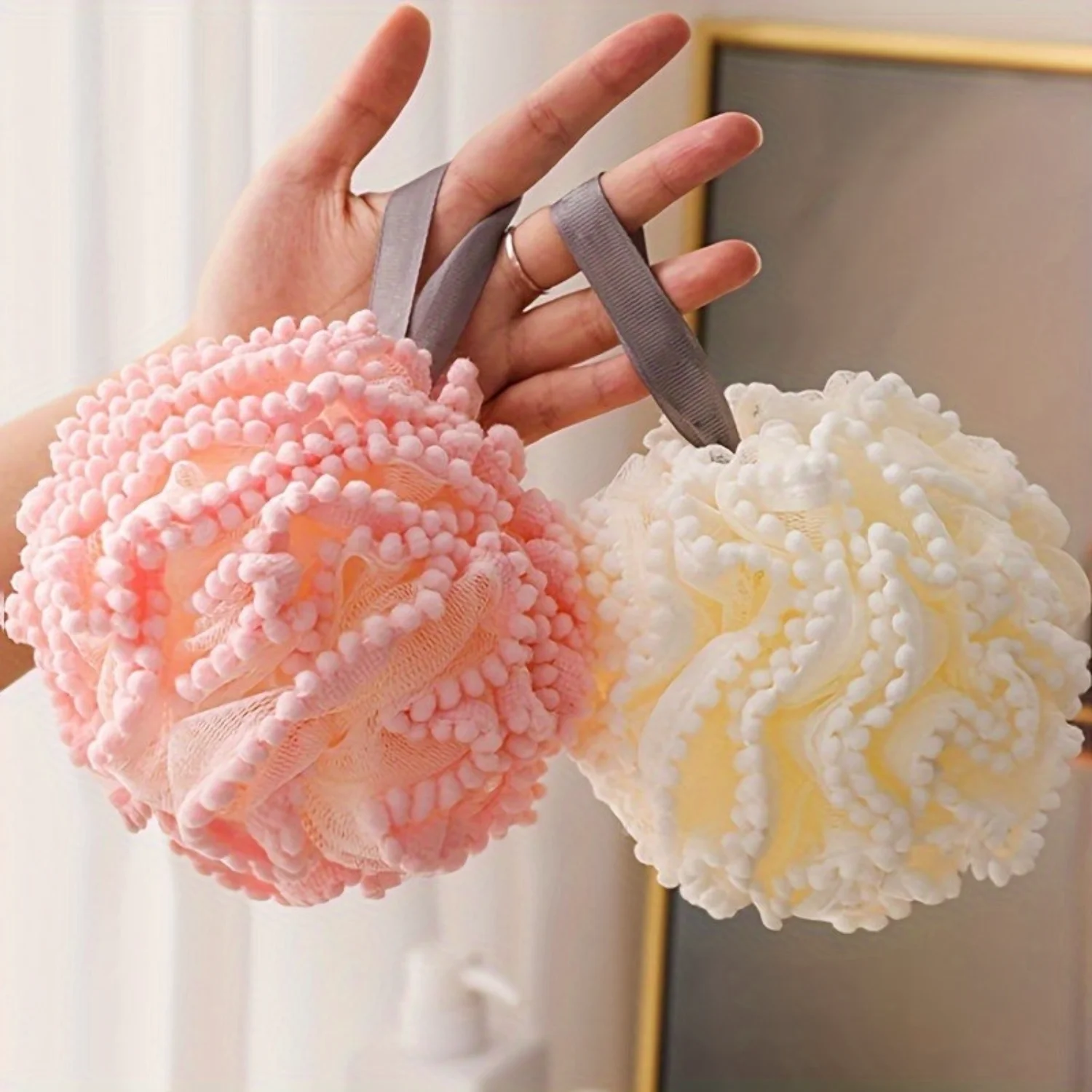 1/2pcs Mesh Shower Loofah, Rich Foam Bath Ball, Bath Wipe Net Flower, Soft Ball, Bathroom Foaming Accessorioes,