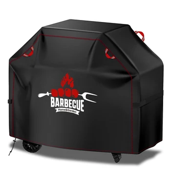 【Ry Red Line Bbq Cover】Outdoor Barbecue Grill Cover, Made of Uv-Resistant Oxford Fabric, Windproof Design with Adjustable Straps, Compatible with Various Brands 1