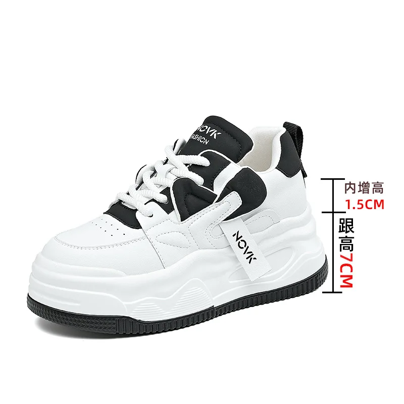 

2024 Spring New Women's Shoes Casual Versatile Inner Heightening Little White Shoes Panda Color Popular Thick Sole