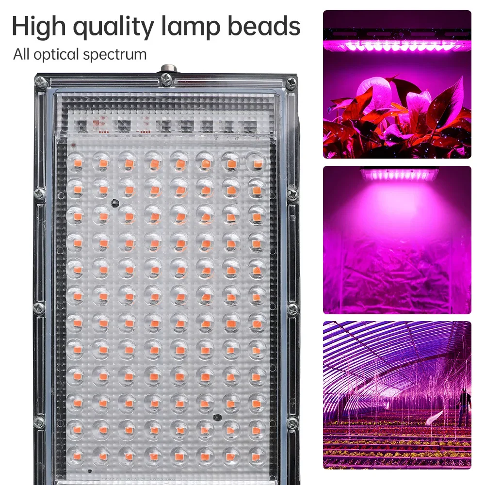 LED Grow Light 50W/100W for Indoor Plants Waterproof Full Spectrum Plant Growth Lamp Purple LEDs Adjustable Stand One Switch