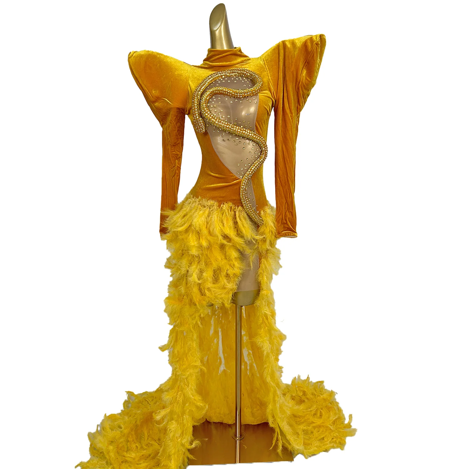 slim fit dress slacks Gold Feather dress – Porshia Collection main image 1