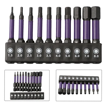 10Pcs Hex Head Wrench Drill Bit With Screwdrivers Bit Holder Set 1/4" Quick Release Shank Magnetic Screwdriver Bit Tools H1.5-H8