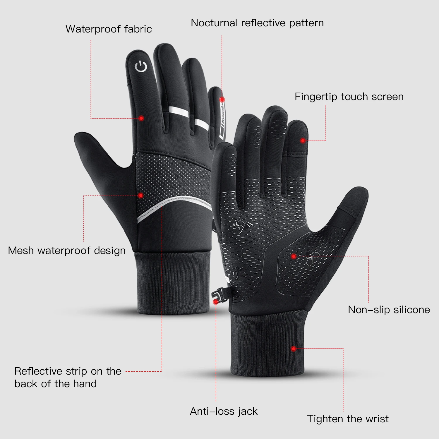 Kyncilor Winter Sports Cycling Skiing Gloves Black Warm Waterproof Touchscreen Nonslip Running Snowboard Motorcycle Gloves 4