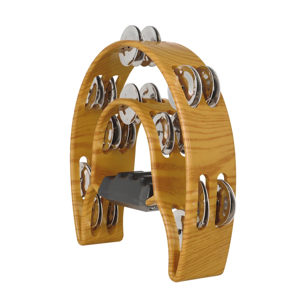 Pro Half Moon Tambourine Percussion Drum Double Rows Hand Tambourine Drum Metal Jingles Bells Musical Instruments