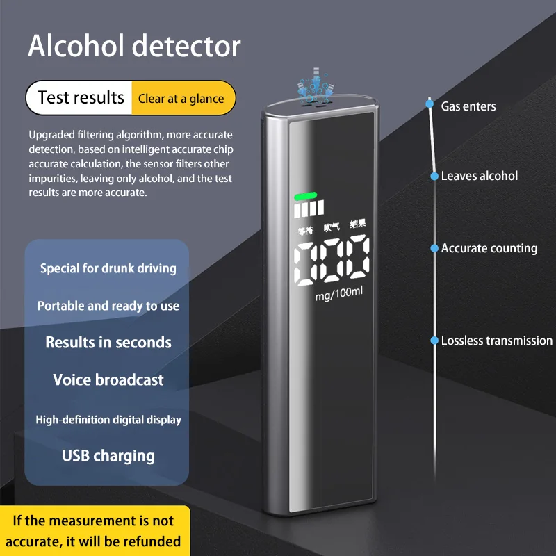 Etilometro Digitale Portatile Lenovo con Display LCD, Analizzatore di Alcol Ricaricabile Tascabile per la Sicurezza in Auto - immagine 4