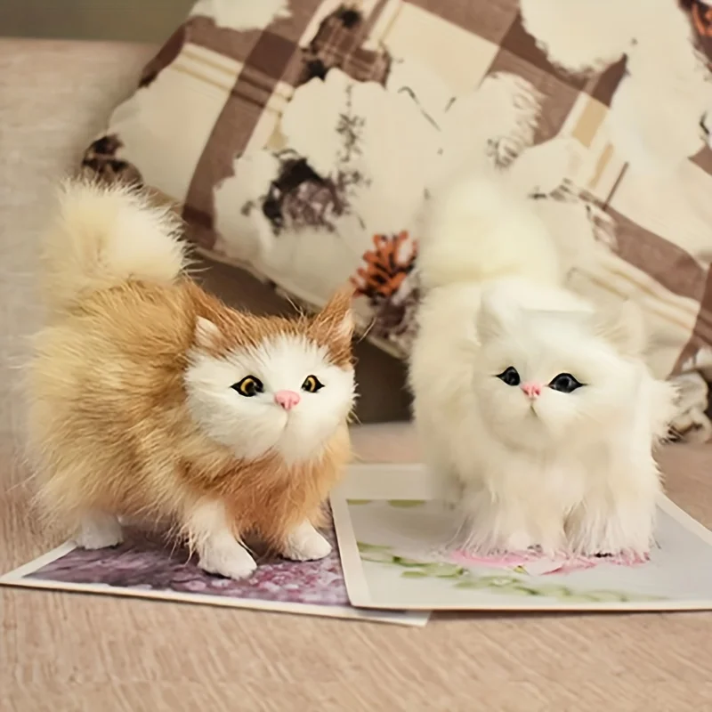 New Cute Simulation Kitten Animal Cat Decoration Gift Home Car Ornament Crafts Plush Figurine Miniature Christmas Party Model 6
