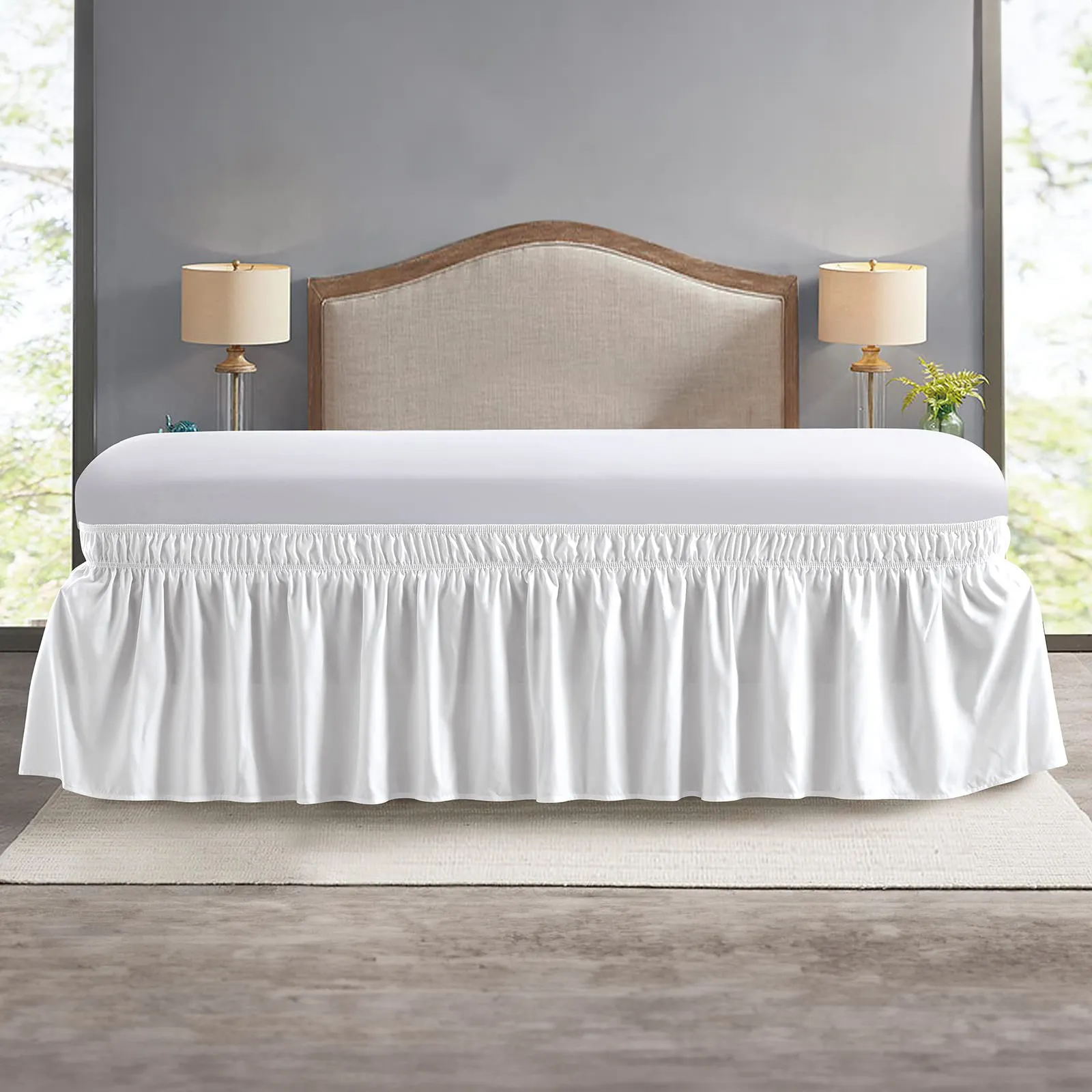 Falda de cama elástica con volantes, cubierta suave y cómoda, resistente a la decoloración, Protector de cama sin superficie