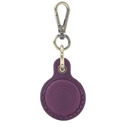 Elegant Leather Keychain Holder Case - Stylish GPS Tracker Cover with Key Ring (Purple)