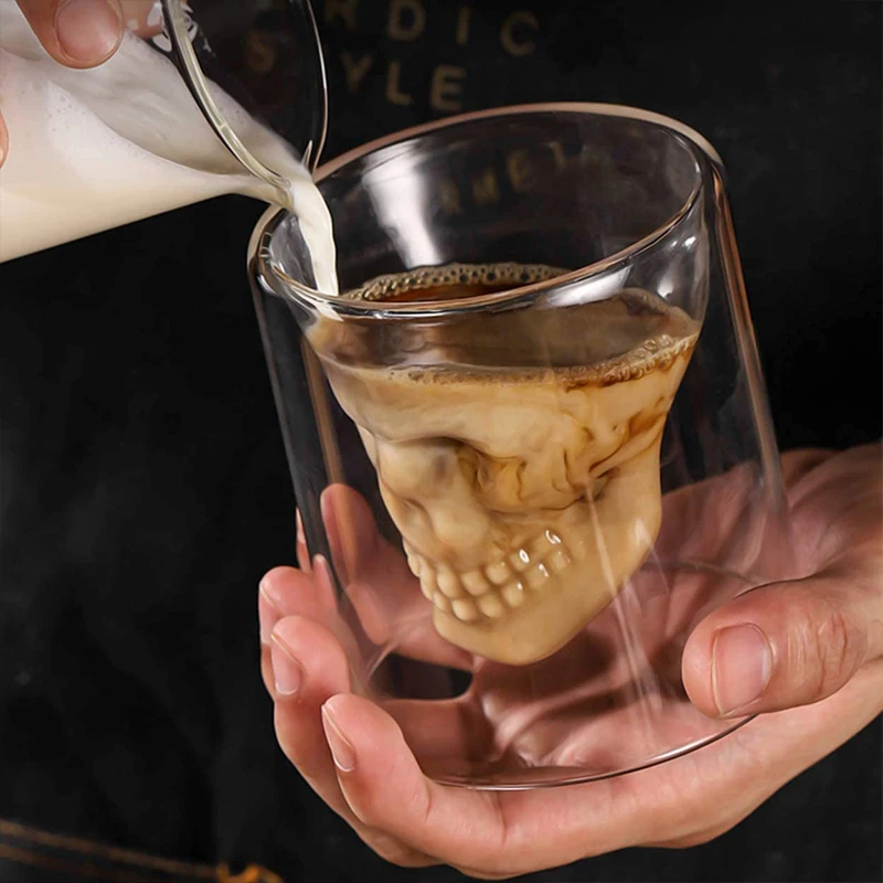 Double Wall Glass for Espresso Coffee Cup, Skull Skeleton Cup,Whisky, Bar  Wine Glasses, Transparent Vodka Shot, Drinkware - AliExpress