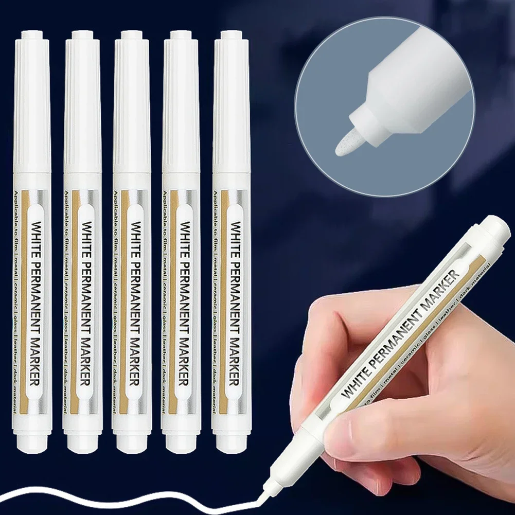 1.0mm Highlight White Marker Pen Fine Tip for Student Art Supplies for Wool Canva Tire Glass Rock Metal DIY Graffiti Stationery