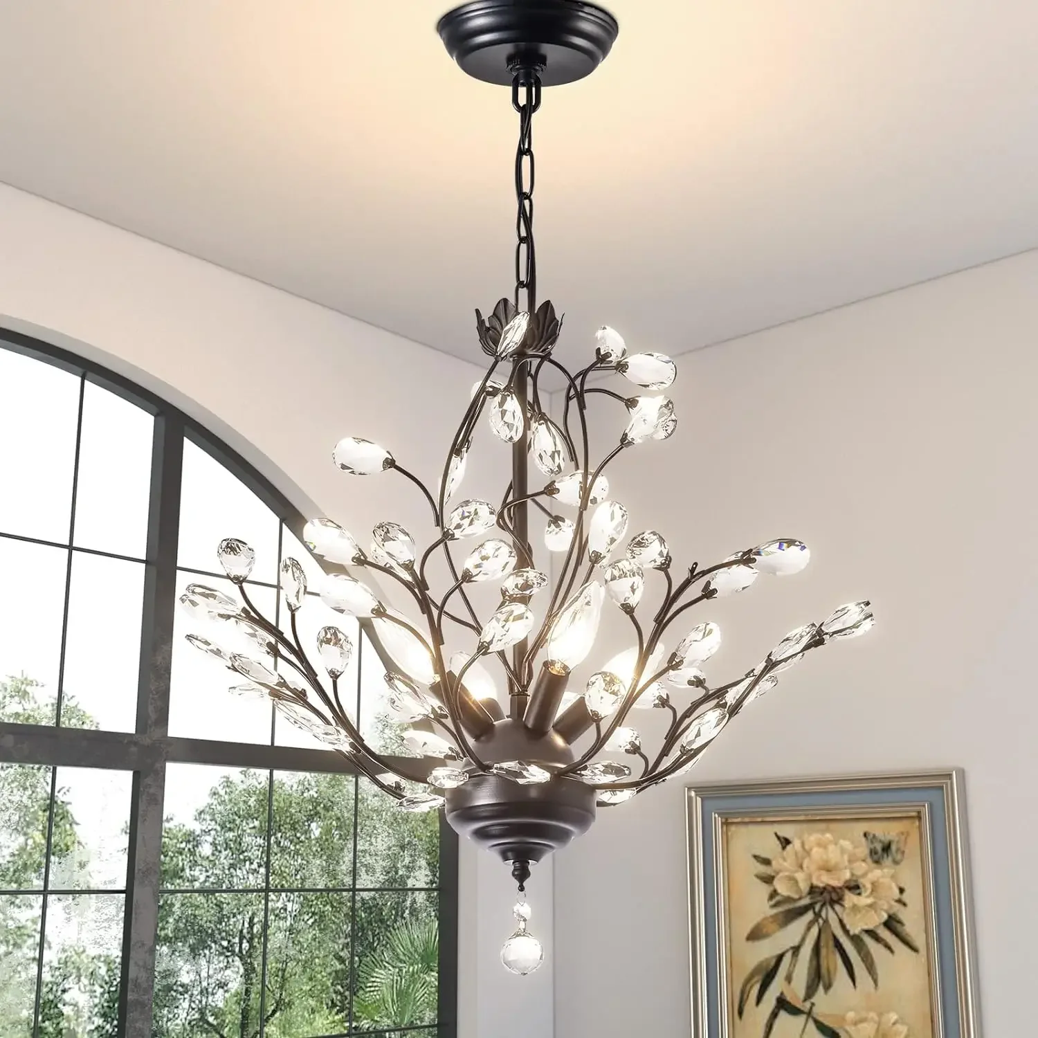 

Crystal Branch Chandeliers, Light Adjustable Crystal Pendant Hanging Lighting Ceiling Light Fixtures Chandeliers for Dining