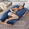Pregnant Women's Pillow Multifunctional Enlarged Widening Pillow Pure Cotton Detachable Washable U-Shaped Waist Protection Blue 1