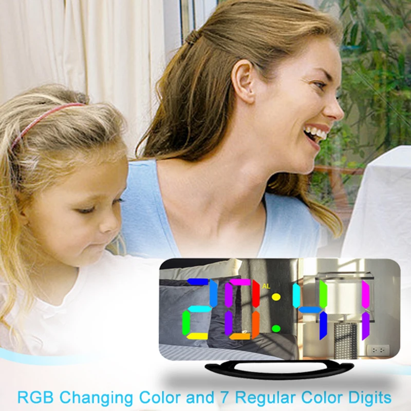 LED Digital Alarm Clock with Large Display and Mirror Surface